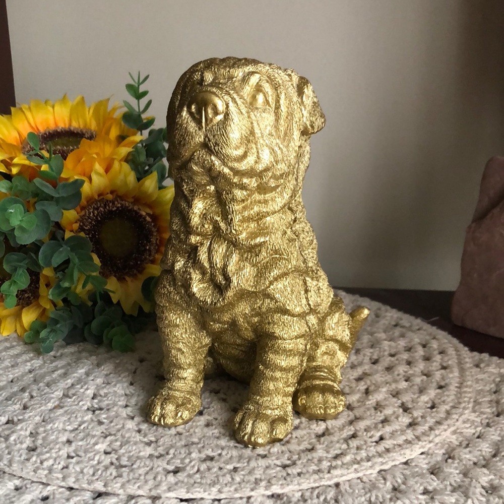 Gold Shar Pei Dog Sculpture Figurine - Home Art Decor